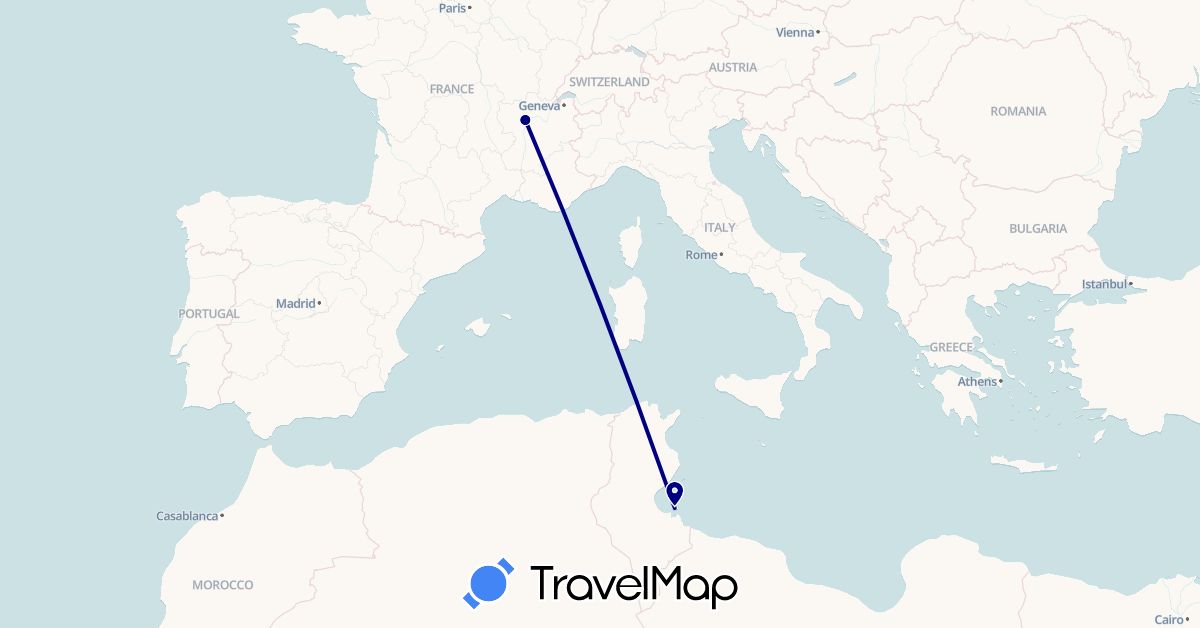 TravelMap itinerary: driving in France, Tunisia (Africa, Europe)